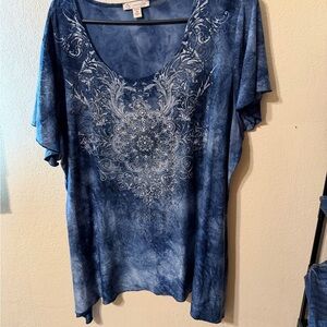 Dressbarn Navy Blue Embellished Blouse